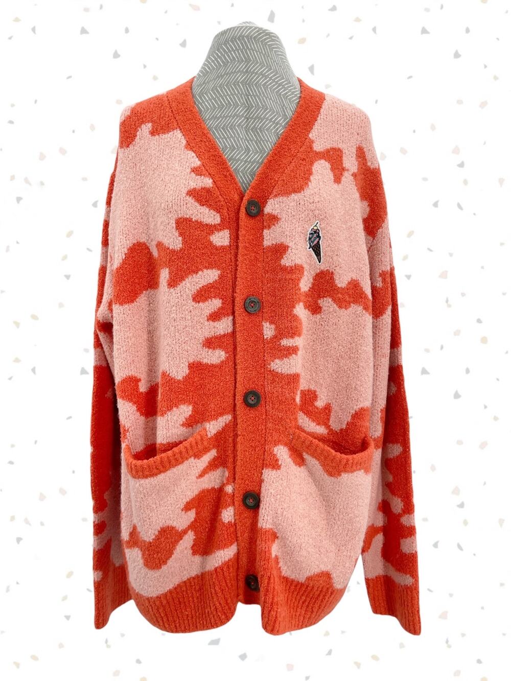 Icecream Cardigan Splat Button Down Wool Mix Sweater True Red Orange BBC Size L